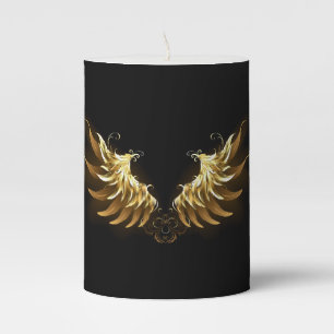 Golden Angel Wings on Black background Pillar Candle