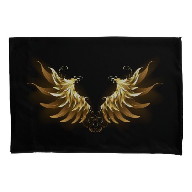 Golden Angel Wings on Black background Pillow Case (Front-Left)