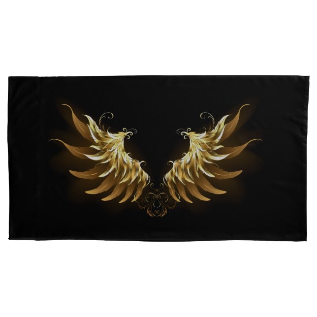 Golden Angel Wings on Black background Pillow Case (Front)
