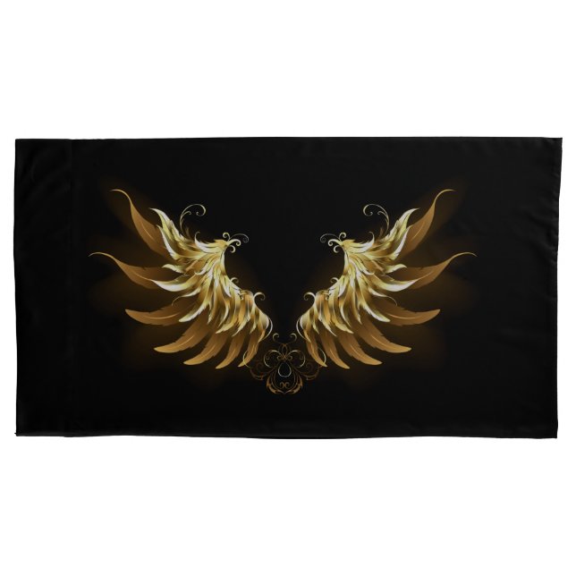 Golden Angel Wings on Black background Pillow Case (Front-Left)