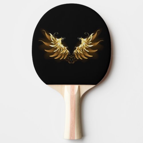 Golden Angel Wings on Black background Ping Pong Paddle