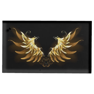 Golden Angel Wings on Black background Place Card Holder