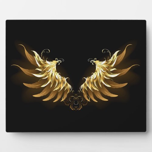 Golden Angel Wings on Black background Plaque