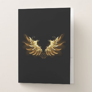 Golden Angel Wings on Black background Pocket Folder