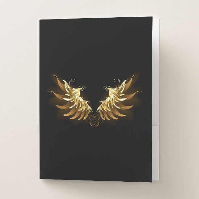 Golden Angel Wings on Black background Pocket Folder (Front)