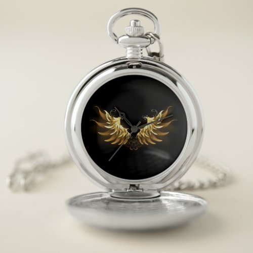 Golden Angel Wings on Black background Pocket Watch