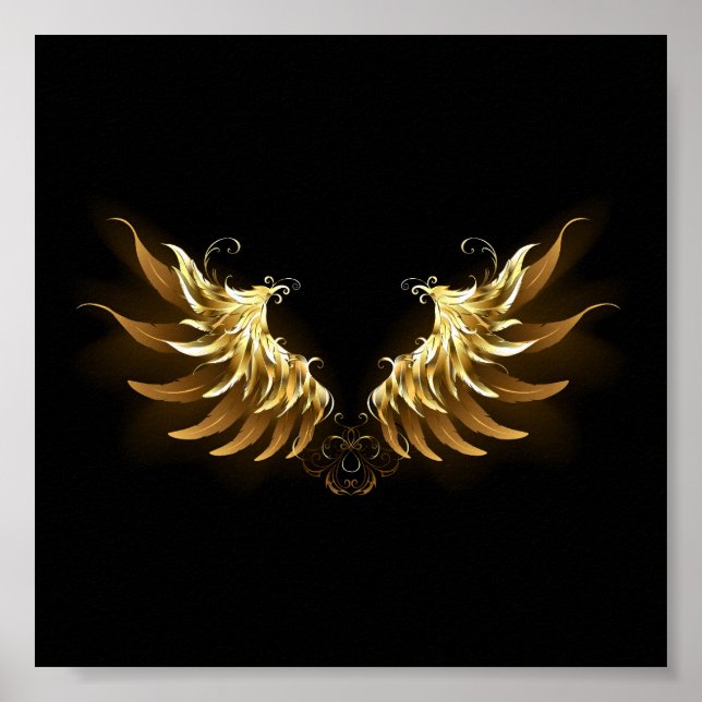 Golden Angel Wings on Black background Poster (Front)