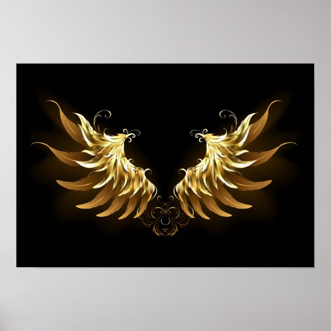 Golden Angel Wings on Black background Poster (Front)
