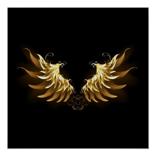 Golden Angel Wings on Black background Poster
