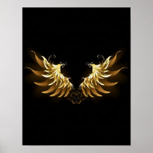 Golden Angel Wings on Black background Poster
