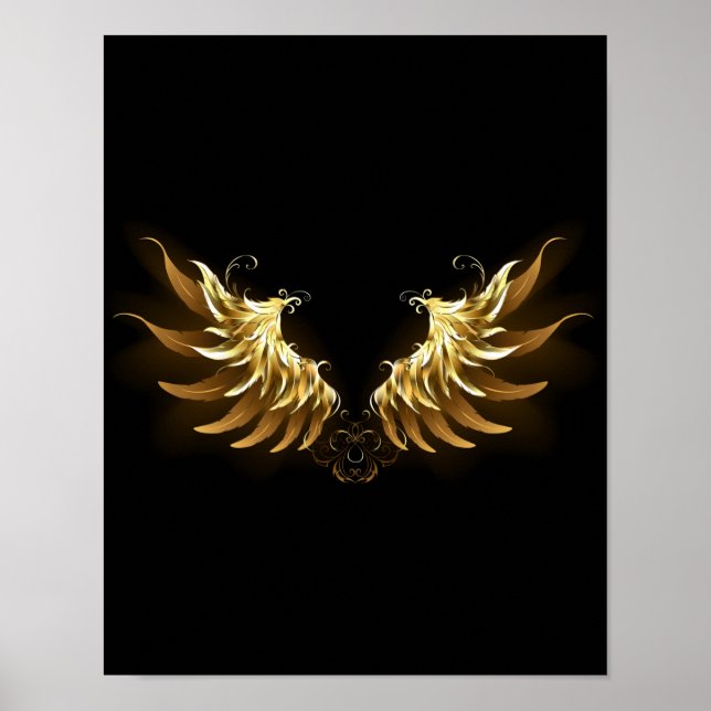 Golden Angel Wings on Black background Poster (Front)