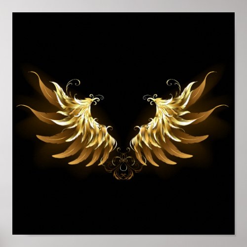 Golden Angel Wings on Black background Poster