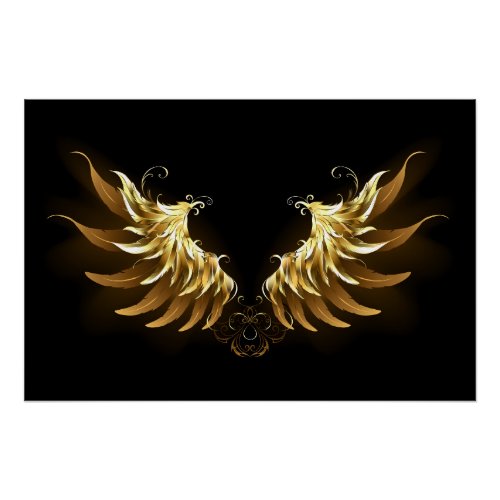 Golden Angel Wings on Black background Poster