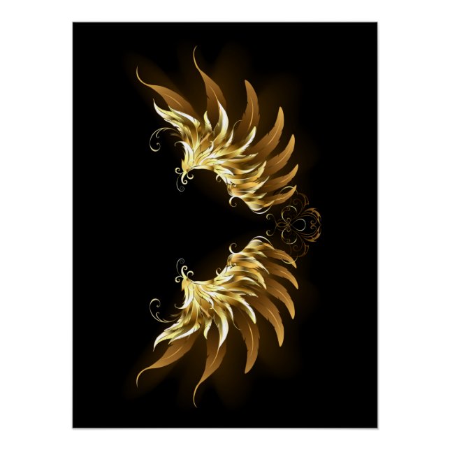 Golden Angel Wings on Black background Poster (Front)