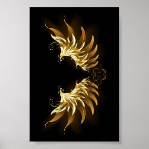 Golden Angel Wings on Black background Poster