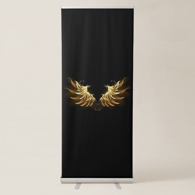 Golden Angel Wings on Black background Retractable Banner (Front)