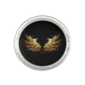 Golden Angel Wings On Black Background Ring by Blackmoon9 at Zazzle
