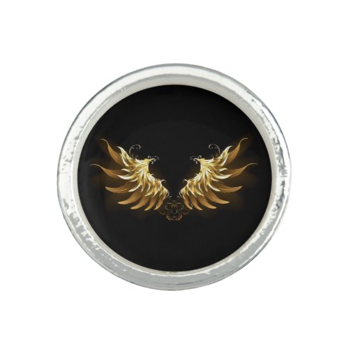 Golden Angel Wings on Black background Ring