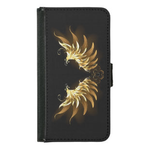 Golden Angel Wings on Black background Samsung Galaxy S5 Wallet Case