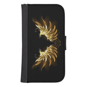 Golden Angel Wings on Black background Galaxy S4 Wallet Case