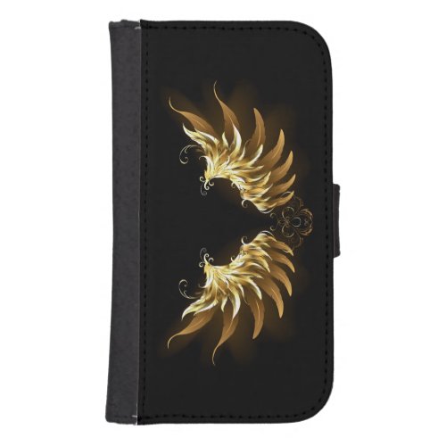 Golden Angel Wings on Black background Galaxy S4 Wallet Case