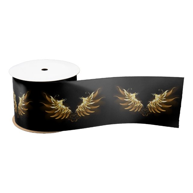 Golden Angel Wings on Black background Satin Ribbon (Spool)