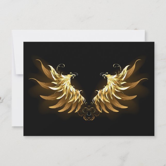 Golden Angel Wings on Black background Save The Date (Front)