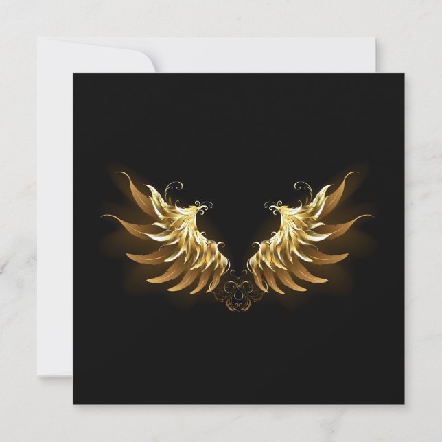 Golden Angel Wings on Black background Save The Date (Front)