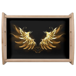 Golden Angel Wings on Black background Serving Tray