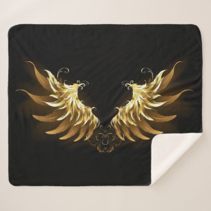 Golden Angel Wings on Black background Sherpa Blanket