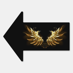 Golden Angel Wings on Black background Sign
