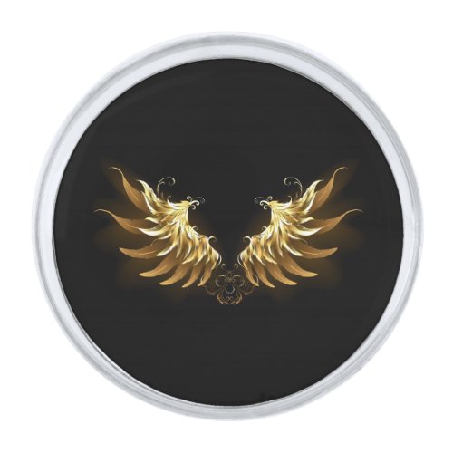 Golden Angel Wings on Black background Silver Finish Lapel Pin