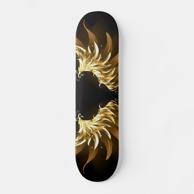 Golden Angel Wings on Black background Skateboard (Front)