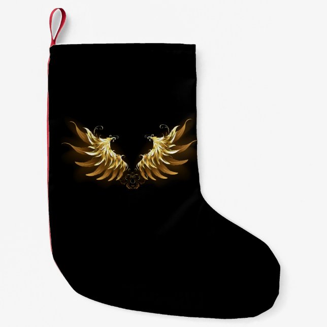 Golden Angel Wings on Black background Small Christmas Stocking (Front)
