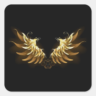 Golden Angel Wings on Black background Square Sticker