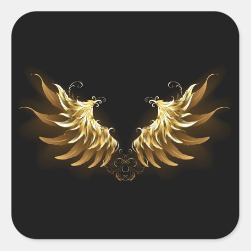 Golden Angel Wings on Black background Square Sticker