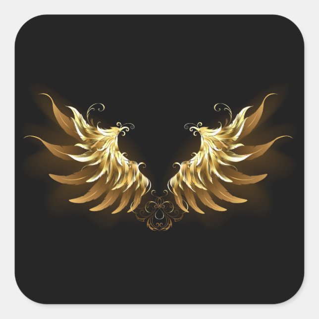 Golden Angel Wings on Black background Square Sticker (Front)