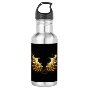 Golden Angel Wings on Black background Stainless Steel Water Bottle
