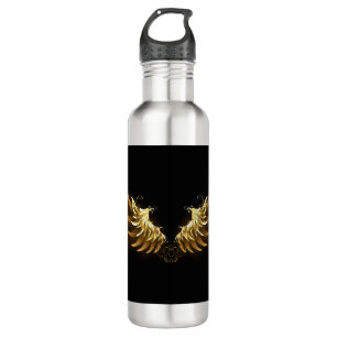 Golden Angel Wings on Black background Stainless Steel Water Bottle
