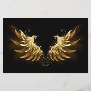Golden Angel Wings on Black background Stationery