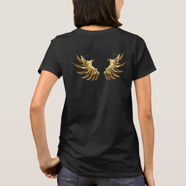 Golden Angel Wings on Black background T-Shirt (Back)