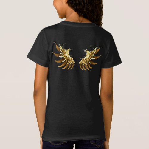 Golden Angel Wings on Black background T_Shirt