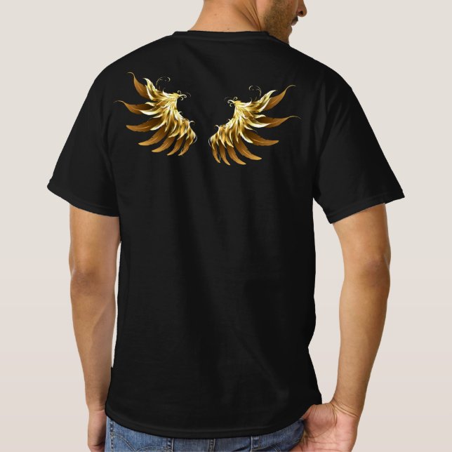 Golden Angel Wings on Black background T-Shirt (Back)
