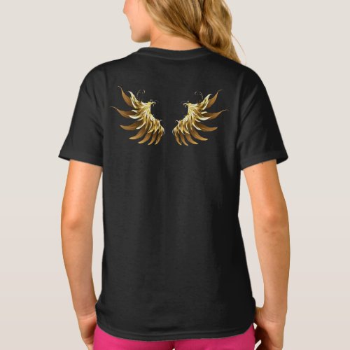 Golden Angel Wings on Black background T_Shirt