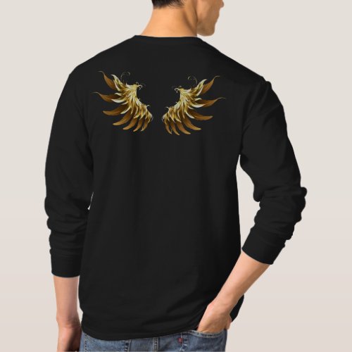 Golden Angel Wings on Black background T_Shirt