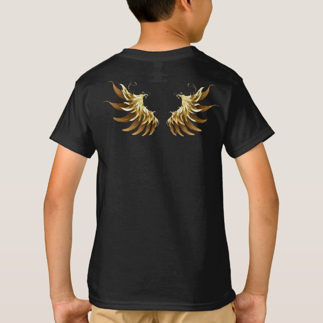 Golden Angel Wings on Black background T-Shirt (Back)