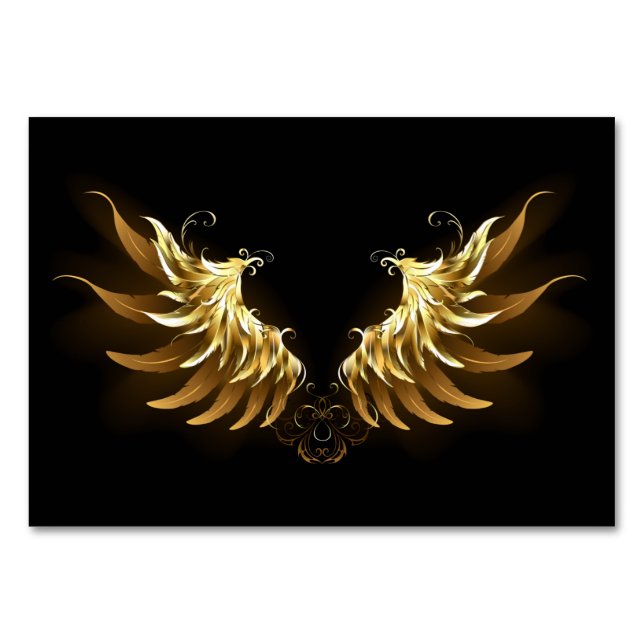 Golden Angel Wings on Black background Table Number (Front)