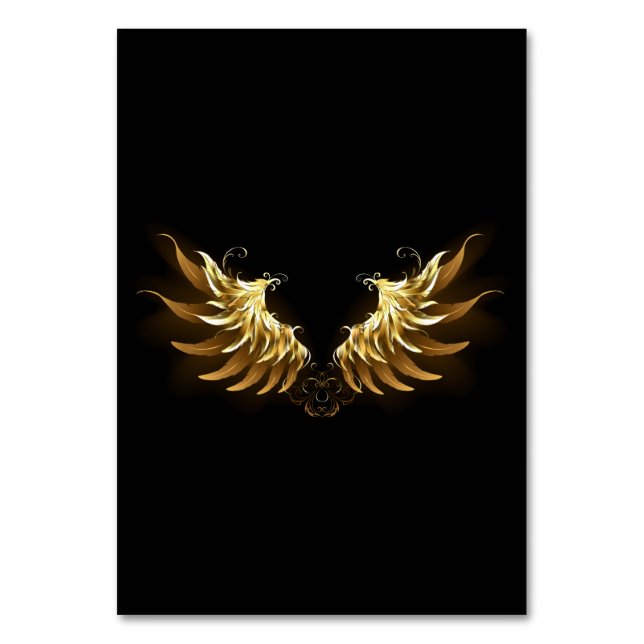 Golden Angel Wings on Black background Table Number (Front)