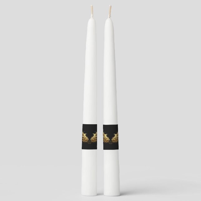 Golden Angel Wings on Black background Taper Candle (Front)