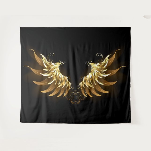 Golden Angel Wings on Black background Tapestry (Front (Horizontal))